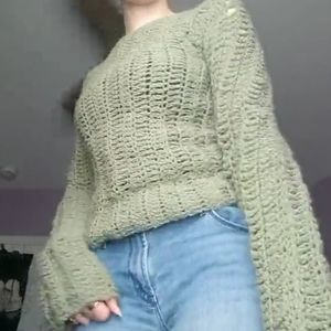 handmade crocheted green ribbed sweater